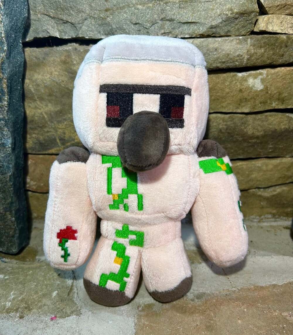 Mojang Jinx Minecraft Happy Explorer Iron Golem Red Rose Plush 8" Stuffed Plush